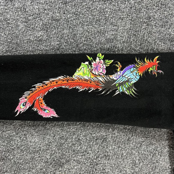Ed Hardy Hoodie Womens Medium Black Cropped Floral Phoenix Tattoo Full Zip - Picture 7 of 15